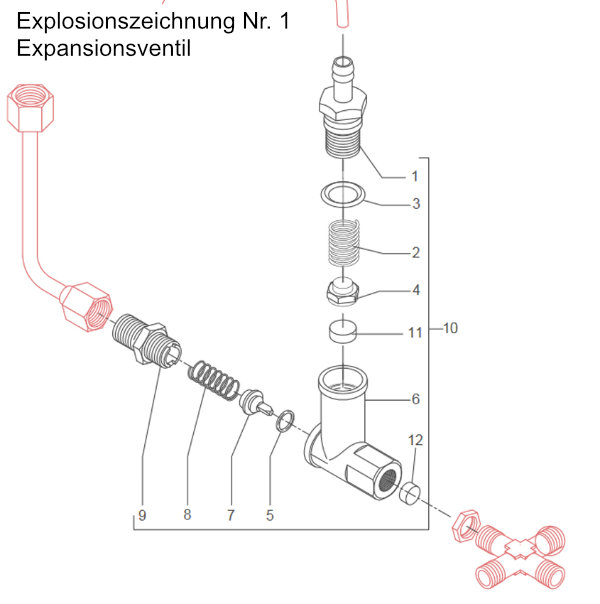 Explosionszeichnung des Expansionsventils einer Bezerra Mitica.
